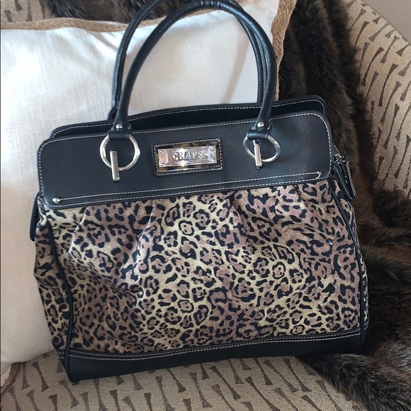 Chaps Handbags - NWOT Chaps Leopard & black handbag silver hardware